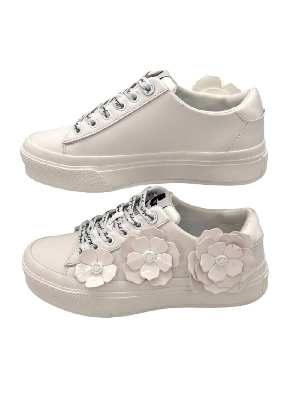 Karl Lagerfeld Georgia Shoes Womens Sneakers 5.5 Floral Design White Leather NEW - Picture 4 of 16